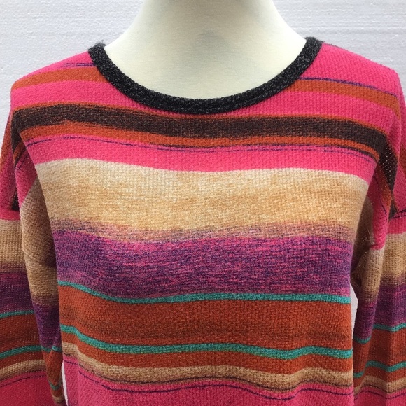 Fashion Striped Contrast Animal Print Thermal Top - Picture 3 of 8